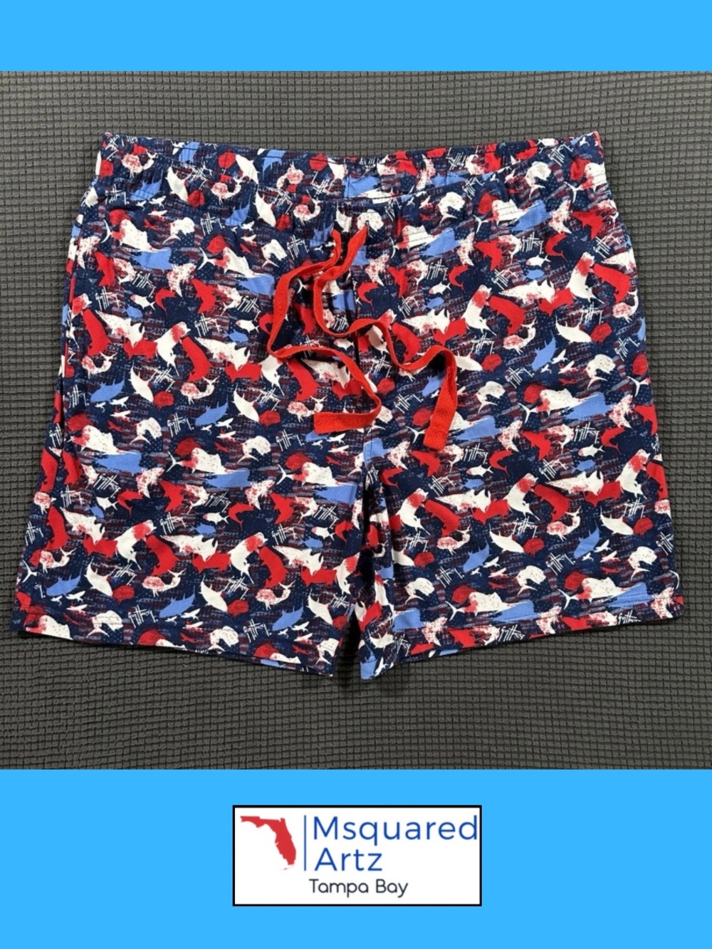Guy Harvey Patriotic Fish Print Lounge Shorts Mens XL Red White Blue Drawstring
